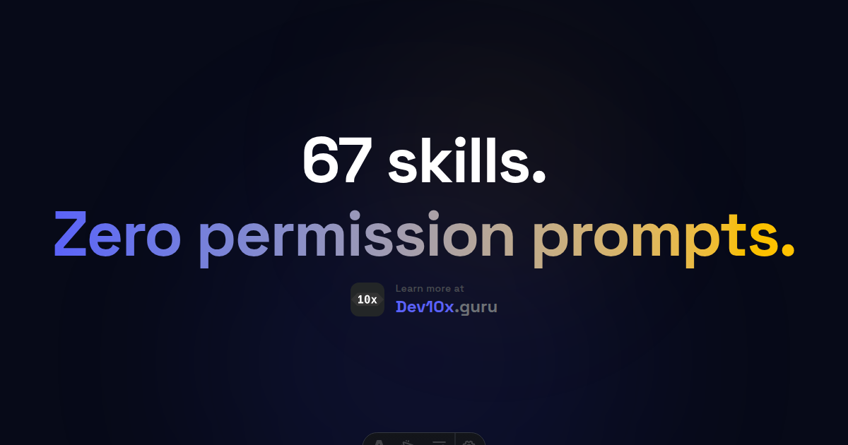 67 skills. Zero permission prompts.